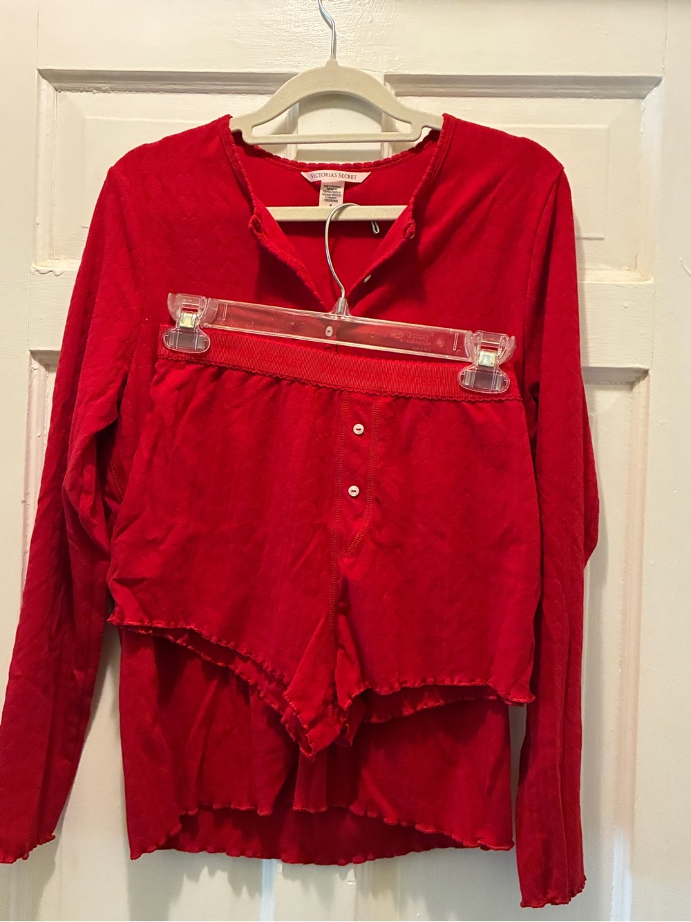Victoria's Secret Bright Red Long-Sleeve Pajama Shirts Set